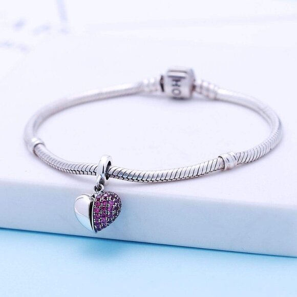 925 Sterling Silver Love Heart Charm for Pandora Bracelets - Mothers Day Gift